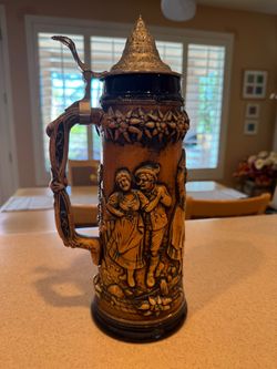 German Beer Stein with silver Pewter Lid