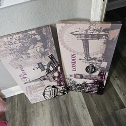 WALL CANVAS PARIS AND PINK 