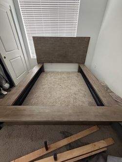 Free- Gray Wood Platform Bed Frame for Queen