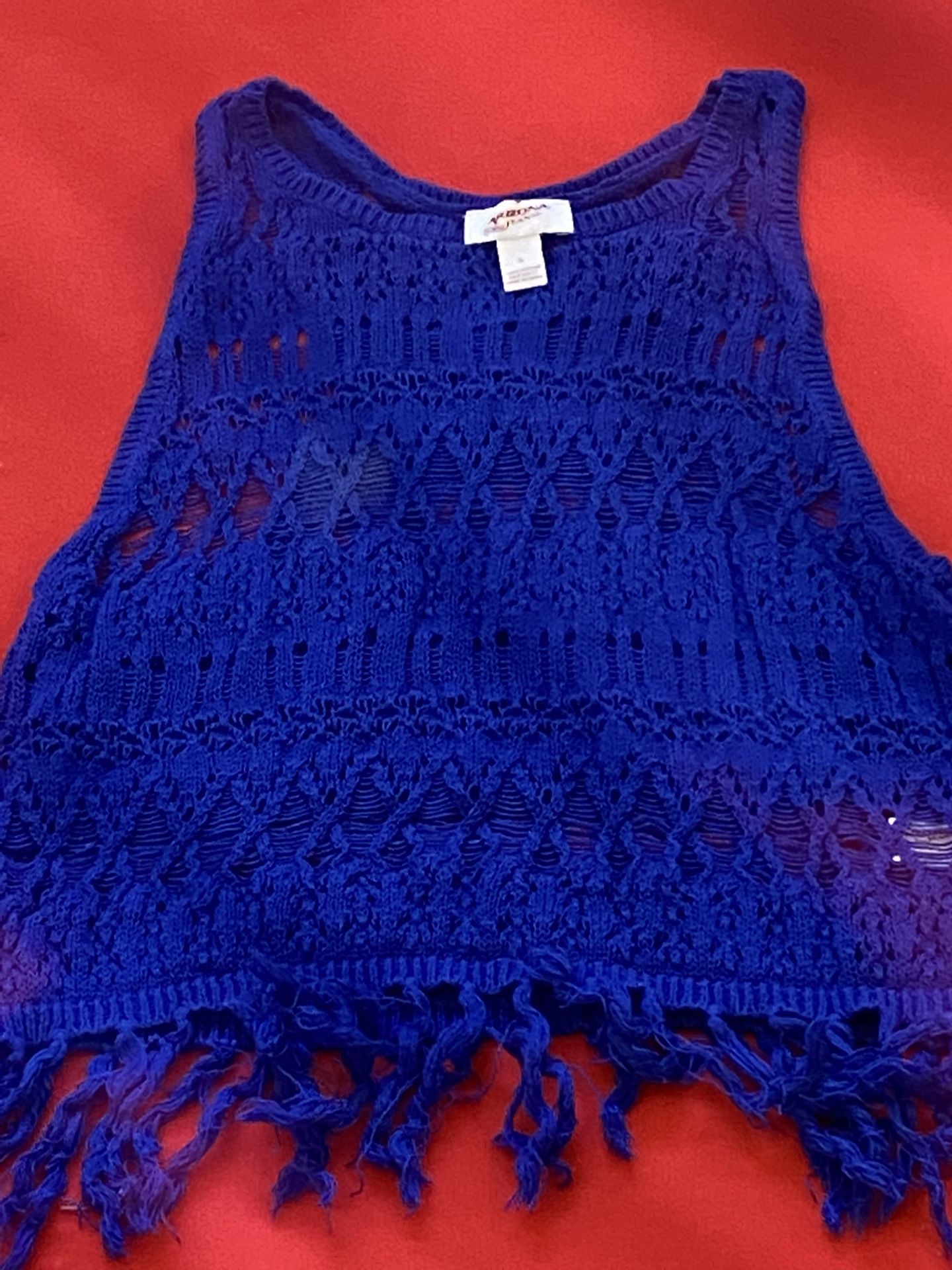 Royal Blue knit tank top with fringe bottom