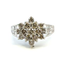 Woman’s Ladies 10k White Gold Diamond Cluster Ring 1.47 CTW Size 10.5 GP3110738