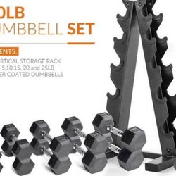 Set Dumbells with Rack ALL BRAND NEW IN BOX 📦  Set 2 Each  (5/10/15/20/25) 150 Lbs Rack 5 Tiers PRICE FIRM 230$