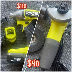 Ryobi Corded Grinder.   Ryobi HP 3 speed Impact Driver Kit