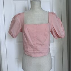 Sophie Rue Pink Puff Sleeve Square Neck Smocked Back Corset Top Size Large New