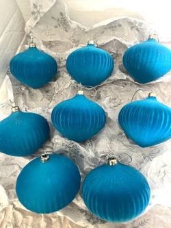 8 Large 3 1/2" Turquoise Jewel Tone Flocked Onion Ornaments