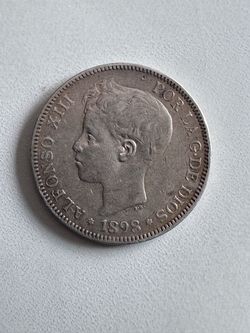 1898 SG V Spain 5 Pesetas Silver Coin Alfonso XIII 90% silver