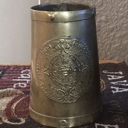 Vintage Copper & Brass 5 Inch Mug Cup Stein with Mayan Calendar Design