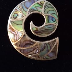 Vtg.Thick Sterling Silver 925~ Abalone Shell Swirl Pendant