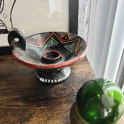 Adorable hand made and hand painted ceramic candle holder, for taper candles
