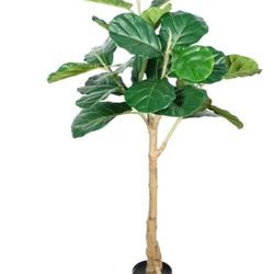 Faux Fiddle Leaf Fig Tree, 4ft Artificial Tree in Plastic Pot, 47.24 inch Fake Ficus Lyrata Plants