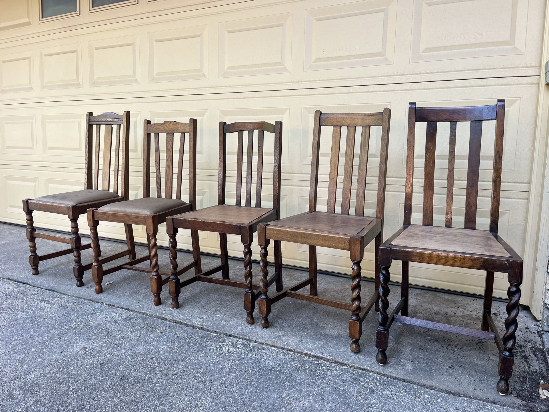 Antique English Chairs (4 Barley Twist, 1 Different)