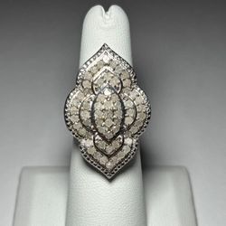 .925 Sterling Silver Genuine White Diamond Ring Size 6.25