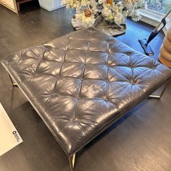 48x48 Grey/Black Leather Ottoman