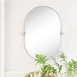 TEHOME Oval Chrome Pivot Mirror Pill Shaped Tilting Bathroom Vanity Mirror Metal Framed Wall Mirror 20x30''
