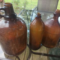 3 Brown Antique Bottle/Jug