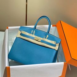 Hermes Epsom Blue Gold HW Tote Bag 