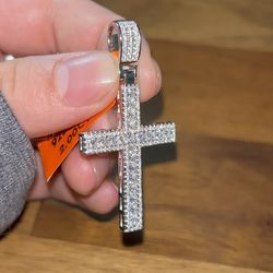 Moissanite Diamond Large Cross Pendant, 925 Sterling Silver