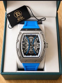 BIBI Luxury Brand Skeleton Tonneau Watch in Blue