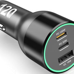 120W USB C Car Charger, 100W Type C PD 30W PPS 45W QC 18W Super Fast Charging LED Cigarette Lighter USB-C Car Adapter for iPhone 13 12 11 Pro Samsung