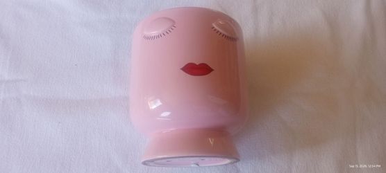Pink Ceramic Face Mug with Red Lips