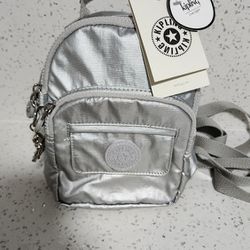 Kipling Backpack, Small Purse, ki0036 alber b, Platinum Metalic