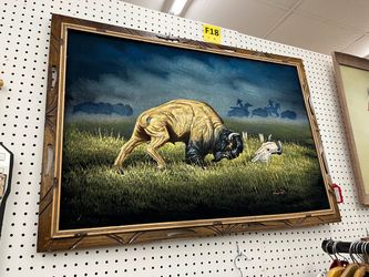 Vintage Buffalo Velvet Painting