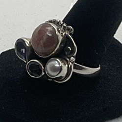 Sterling Silver Handcrafted Multi Stone Size 8 3/4 Ring