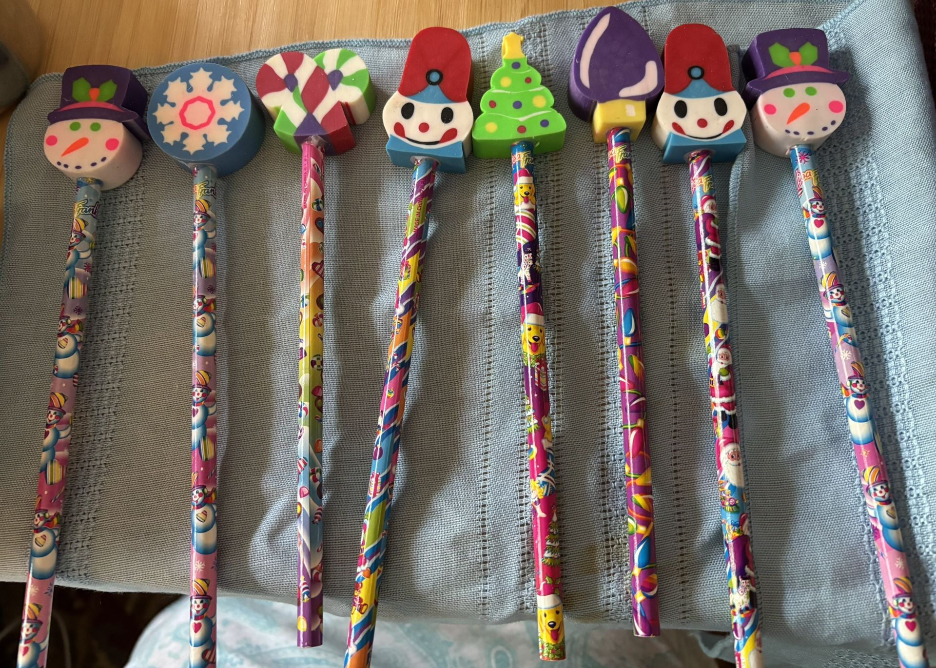 Vintage Lisa Frank Pencils With Holiday Erasers, Set Of 8