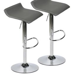 Set of 2 Grey Barstool, Adjustable Swivel Bar Stools with PU Leather