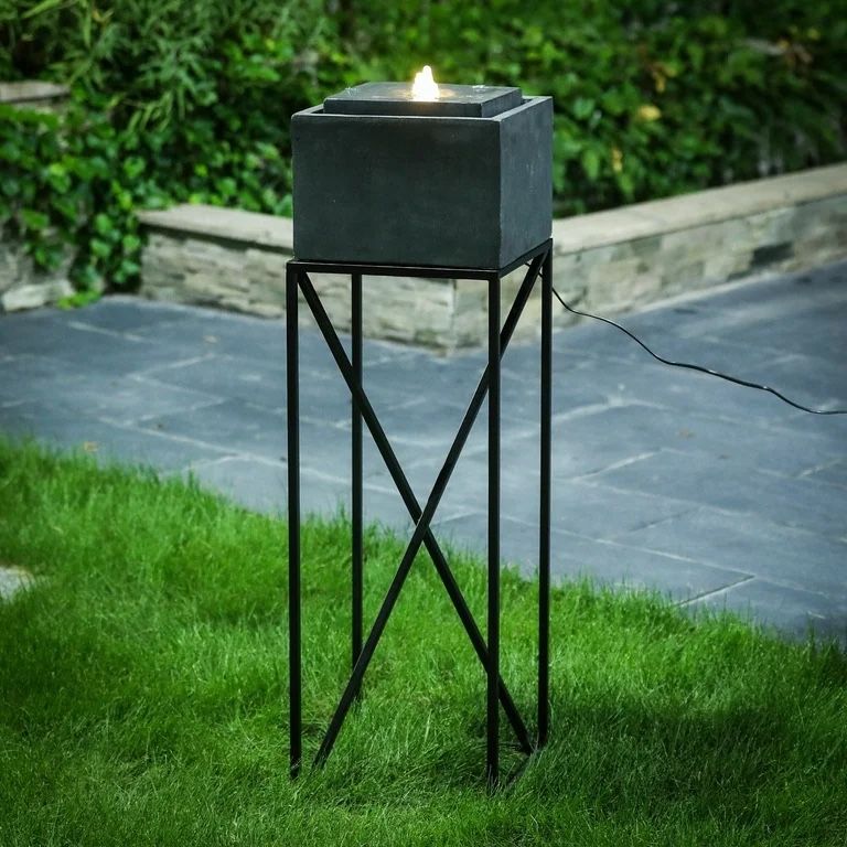 LuxenHome Cement/Iron Raised Stone Finish Outdoor Patio Fountain,F729
