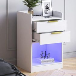 Led Nightstand With Wireless Charging Station 