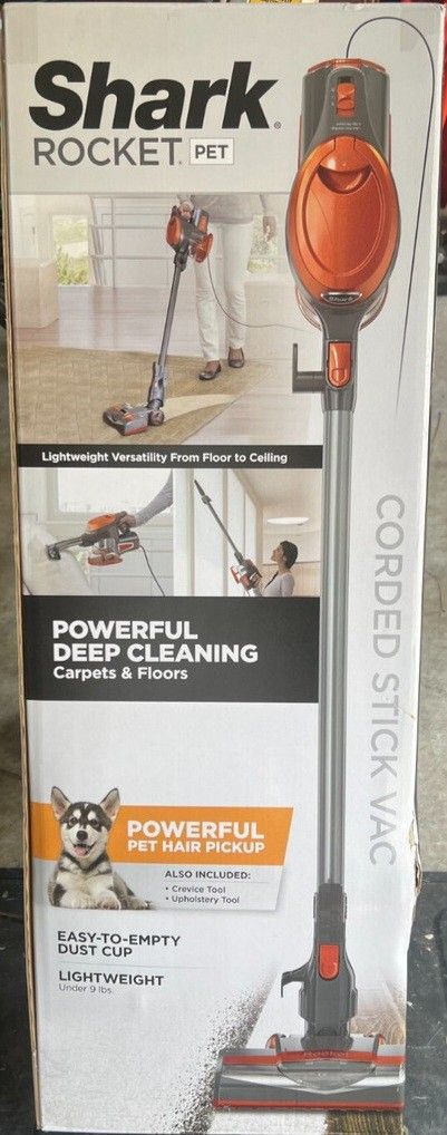 Shark Rocket Bagless Corded Washable Filter Stick Vacuum Cleaner for Hard Floors/ Rugs with Powerful Pet Hair Pickup in Orange Brand New