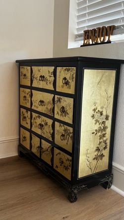 Chinese-Style Black & Gold Floral Storage Cabinet