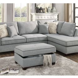 Gray Sectional Sofa With Storage Ottoman (Free Delivery)