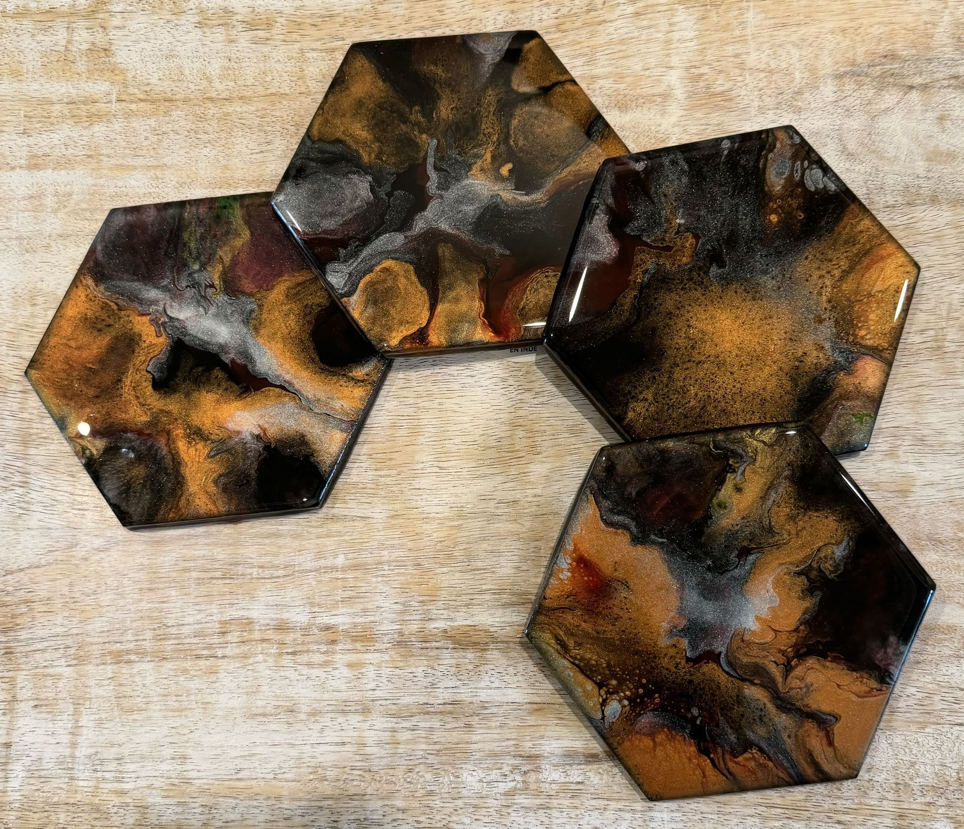 Ceramic Tile Coasters With Acrylic Paint Pour Technique Finished With Epoxy Resin