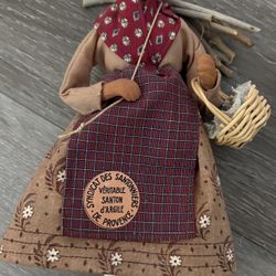 Vtg French Santon de Provence Veritable d'Argile Figurine Wood Gatherer Woman Signed