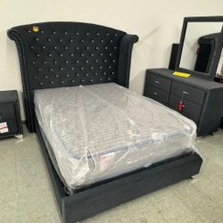 $10 Down Payment Finance 😍New Melody Gray Upholstered 4 Piece Queen Bedroom Set