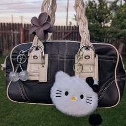 Coach Mini Boston Tote Hand Bag Black and White Leather Y2K