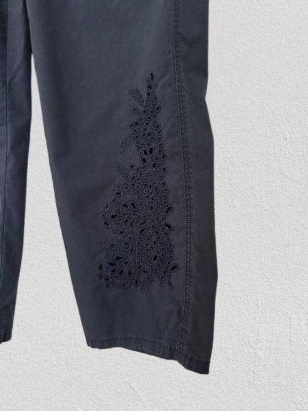 Chico’s Woman’s Navy Blue Cotton Pants with Embroidery, Sz 6