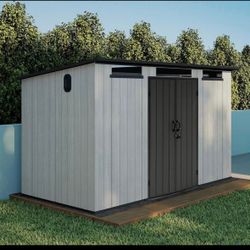 New in Box Domi 6x11FT Resin Outdoor Storage Shed with Sloping Roof, Waterproof Outside Sheds with W