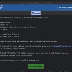Dodgers Tickets 6-22 Vs Washington Nationals