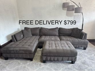 FREE DELIVERY - Dark Gray COSTCO Sectional Sofa with Chaise and Ottoman