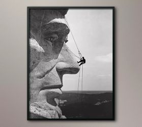 Large Vintage Gutzon Borglum - Mount Rushmore Repair 1962 Framed Art, Unique, Black Roma