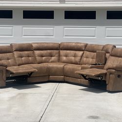 ⚪️ Camel Brown 3PC Reclining Sectional | Delivery Available