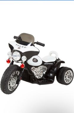 Kids Motorcycle, Police 3-Wheel Ride on Toy, Black 6V Electric