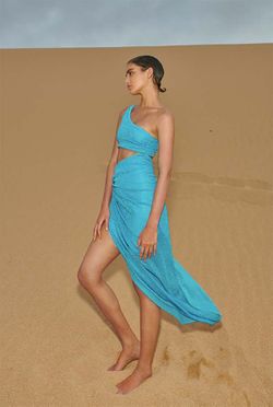 BAOBAB ZEDAH Juno Turquoise Shimmer Cutout Maxi Dress | Resort Vacation Glam