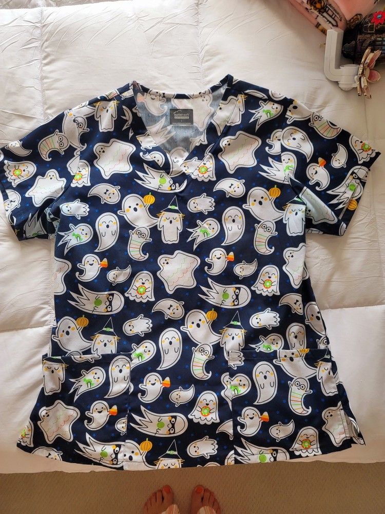 Halloween Scrub Top Size L