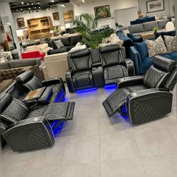 3PC Power recliner sofa set with LED Black color