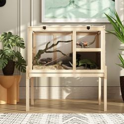 Premium Wooden Reptile Enclosure with Dual Levels and Easy Access - Yellow
