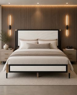 New! Queen Boucle Bed Frame & 12” Mattress